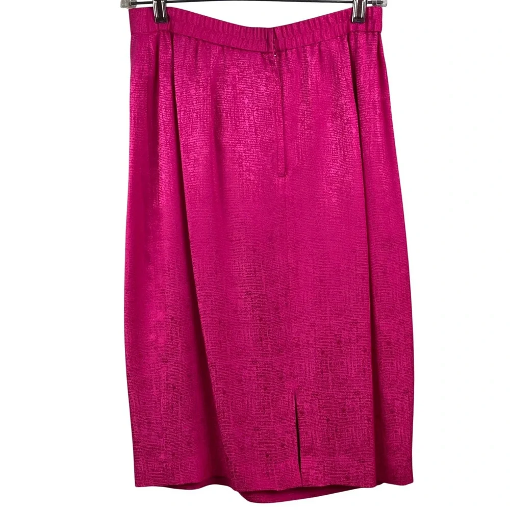 Adrianna Papell Hot Pink Two Piece 100% Silk Satin Buttons Skirt Suit Asian 10 - Picture 7 of 9